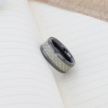 MYSTIQUE Beveled White Carbon Fiber Inlaid Ceramic Ring 8mm