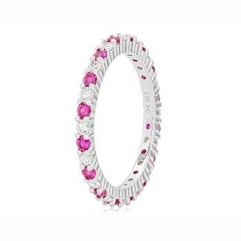 Ruby Color CZ Eternity Band Ring In Sterling Silver 1.76ctw