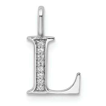 14K White Gold Diamond Letter L Initial Pendant