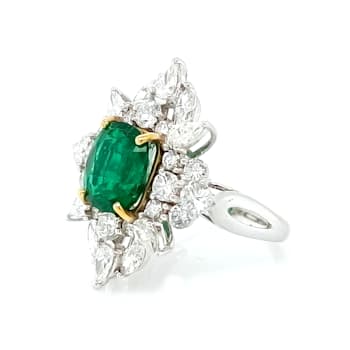 3.25 Ctw Emerald and 2.75 Ctw White Diamond Ring in 18K 2-Tone