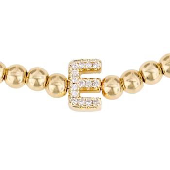 Initial E CZ Beaded Bracelet Set In 14K Gold Over Brass 0.15ctw