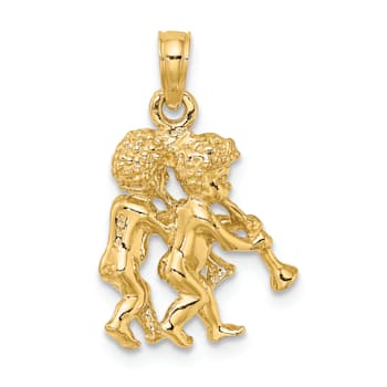 14k Yellow Gold 3D Textured Gemini Zodiac pendant