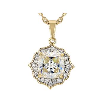Diamond Simulant Square Cushion And White Zircon Pendant Necklace In 18K
Gold Over Sterling Silver 3.18ctw