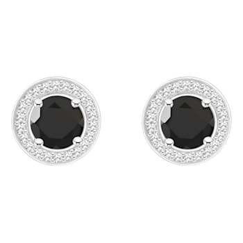 6mm Round Black Onyx 1/5 ctw Diamond Rhodium Over Sterling Silver Halo
Stud Earrings