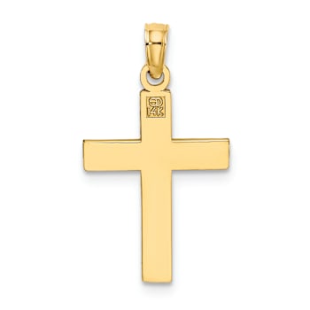 14k Yellow Gold Diamond-Cut Block Cross Charm