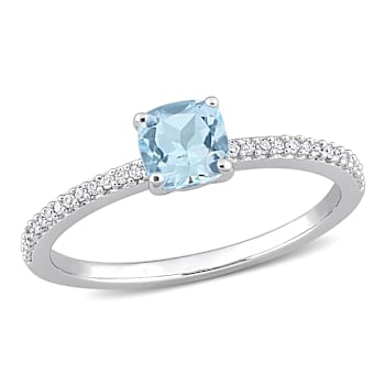 Sky Blue Topaz & Diamond 10K White Gold Ring 0.88ctw
