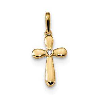 14k Yellow Gold Children's Cross Pendant with Cubic Zirconia stone