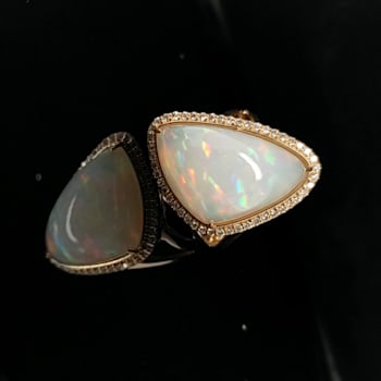 Ethiopian Opal Free Form Cabochon and Round Diamond 14K Yellow Gold
Ring, 13.53ctw
