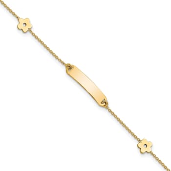 14K Yellow Gold Polished ID with Flower Childrens Bracelet
