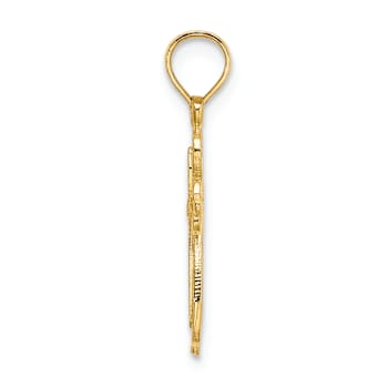 14k Yellow Gold Polished and Textured Cut-Out Cross Pendant