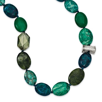 Sterling Silver Jadeite, Crystal, Jasper and Serpentine with 2-inch
Extension Necklace