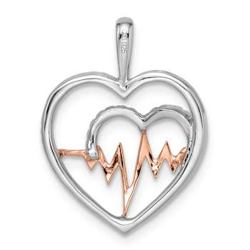 14K Two-tone Gold  Diamond Heart with Beat Pendant
