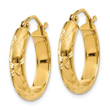 14k Yellow Gold 11/16" Diamond-Cut Polished Hoop Earrings