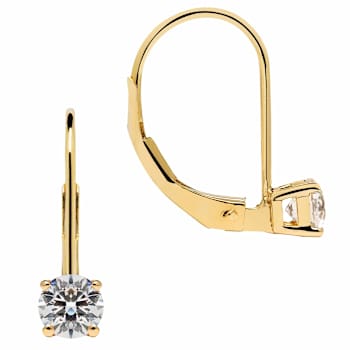White Cubic Zirconia 14k Yellow Gold Earrings With Velvet Gift Box 0.50ctw
