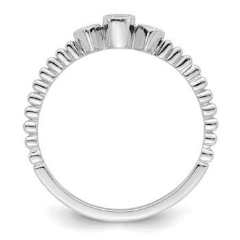 Rhodium Over 14K Gold Scalloped Band Petite Round Diamond Ring 0.1ctw