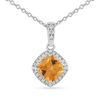 Yellow Cushion Citrine with Moissanite Accents Rhodium Over Silver
Citrine Pendant with Necklace