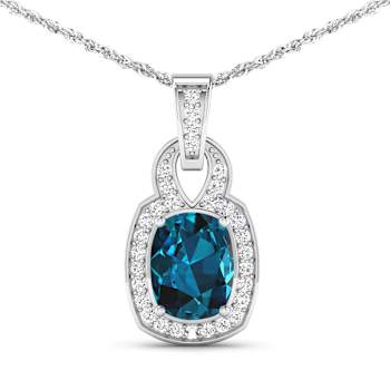 1.95ctw 14K White Gold Blue London Blue Topaz and White Diamond Pendant
with 18 inch Cable Chain