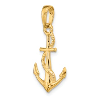 14k Yellow Gold 3D Solid Polished Anchor Pendant