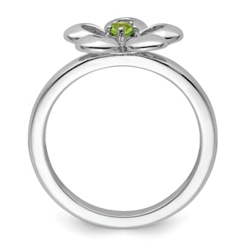 Sterling Silver Stackable Expressions Polished Flower Peridot Ring 0.12ctw