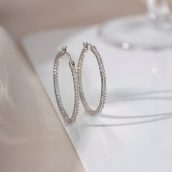 White Cubic Zirconia Platinum Over Sterling Silver Hoops 1.32ctw