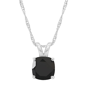 8mm Cushion Black Onyx Rhodium Over Sterling Silver Pendant With Chain