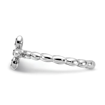 Rhodium Over Sterling Silver Stackable Expressions Cross Garnet Ring 0.14ctw