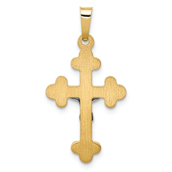 14K Two-tone Gold Polished Brushed Budded INRI Crucifix Pendant
