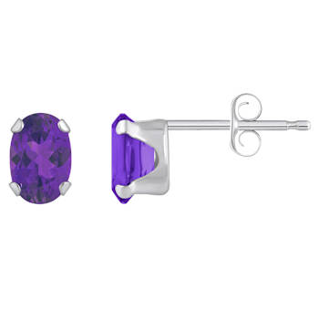 6x4mm Oval Amethyst Rhodium Over 10k White Gold Stud Earrings