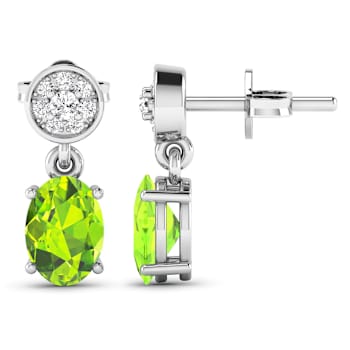 1.26ctw 14K White Gold Oval Green Peridot and White Diamond Halo Earrings