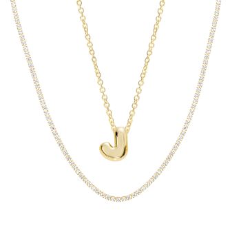 CZ Initial J Tennis Necklace And Pendant Set In 14K Gold Over Brass 4.05ctw
