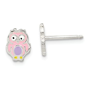 Sterling Silver and Enamel Owl Children's Post Earrings