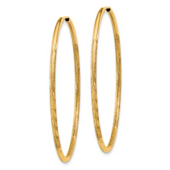 14k Yellow Gold Satin and Diamond-Cut 1 9/16" Endless Hoop Earrings