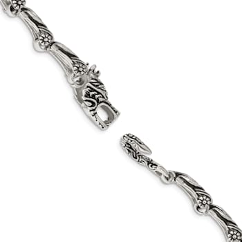 Stainless Steel Antiqued Dragon 8.25-inch Bracelet