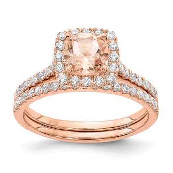 14K Rose Gold Morganite Diamond Halo Engagement Ring 1.09ctw