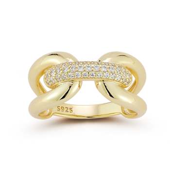 Sterling Statements 14K Yellow Gold Over Sterling Silver Pave Bold Link Ring