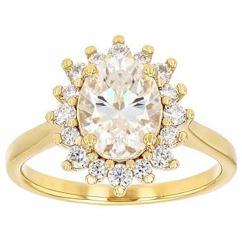 Diamond Simulant Oval And Lab-Created Moissanite Ring In 18K Gold Over
Sterling Silver 2.87ctw