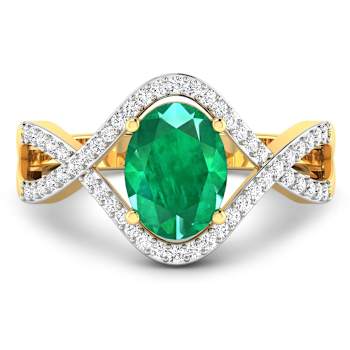 1.24ctw Green Emerald and Diamond 14K Yellow Gold Halo Ring