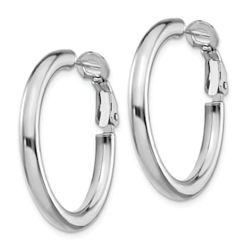 Rhodium Over 14k White Gold Polished 1 1/16" Round Hoop Earrings