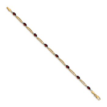 10k Yellow Gold and Rhodium Over 10k Yellow Gold Diamond and Garnet Bracelet