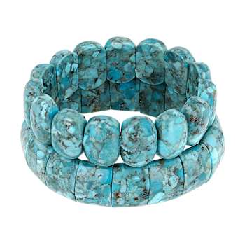 Large Turquoise Stretch Bracelet Set Of 2 In Sterling Silver