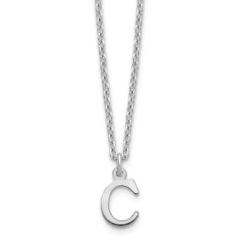 Rhodium Over Sterling Silver Cutout Letter C Initial Necklace