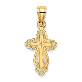 14k Yellow Gold Solid Polished and Textured Cross Pendant