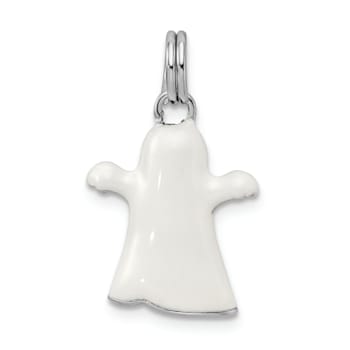 Rhodium Over Sterling Silver White Enamel Ghost Charm