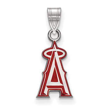 Rhodium Over Sterling Silver MLB Los Angeles Angels LogoArt Enameled Pendant