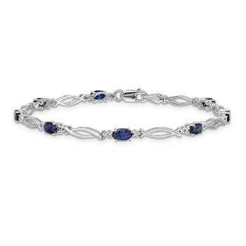 Rhodium Over 10k White Gold Diamond and Sapphire Bracelet