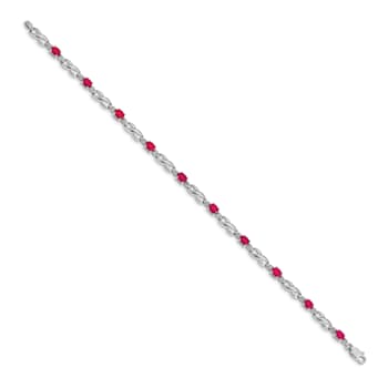 Rhodium Over 14k White Gold Diamond and Ruby Bracelet