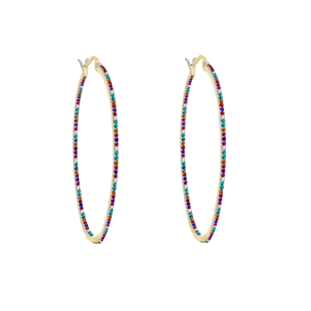 Multi-Colored Cubic Zirconia, Slim Large Hoop Earrings