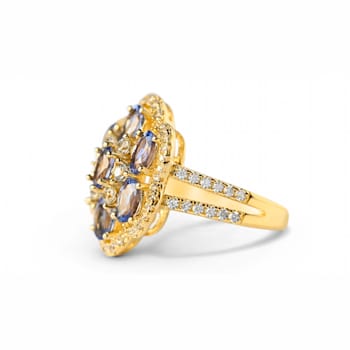 18K Yellow Gold Over Sterling Silver Oval Tanzanite and White Zircon
Ring 1.61ctw