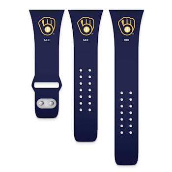 Gametime MLB Milwaukee Brewers Navy Silicone Apple Watch Band (42/44mm
M/L). Watch not included.