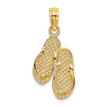 14k Yellow Gold 3D Solid Polished and Textured Hawaii Flip-Flops Charm